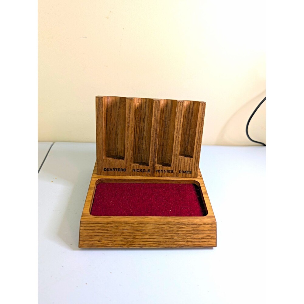 Wood Coin & Change Sorting Tray, 4 Compartment Felt Base, Made in USA